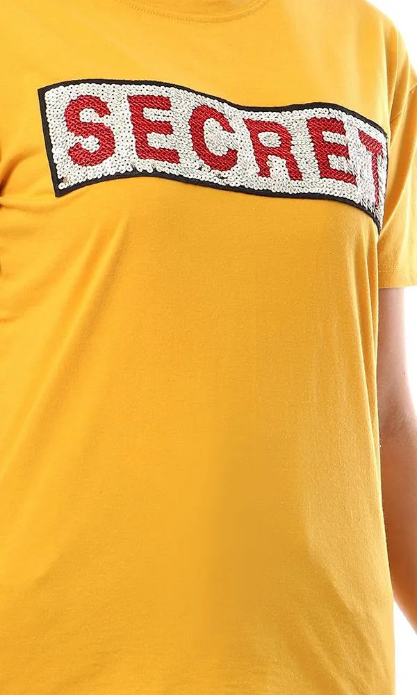 57591 Stitched Sequince Loose Tee - Mustard