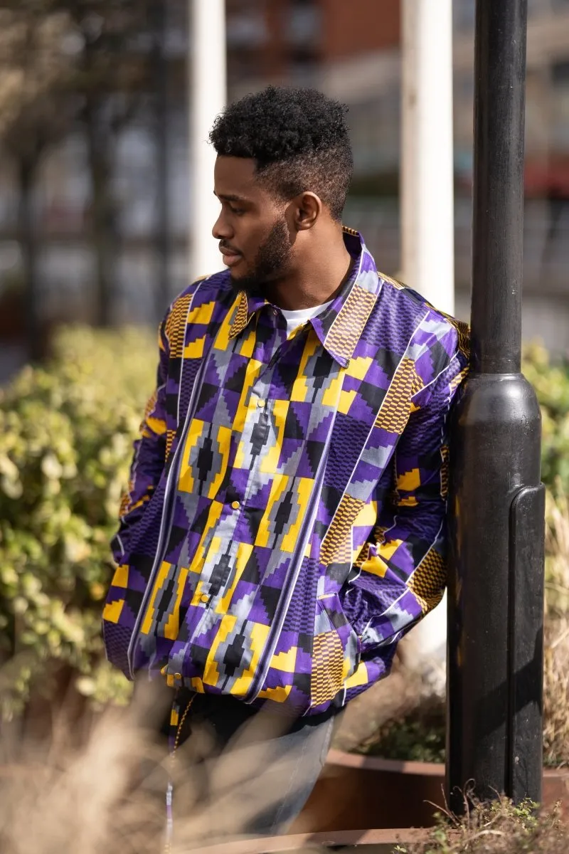 African Puffer Jacket In Purple Kente