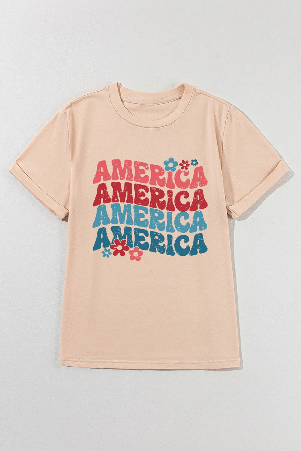 AMERICA Round Neck Short Sleeve T-Shirt