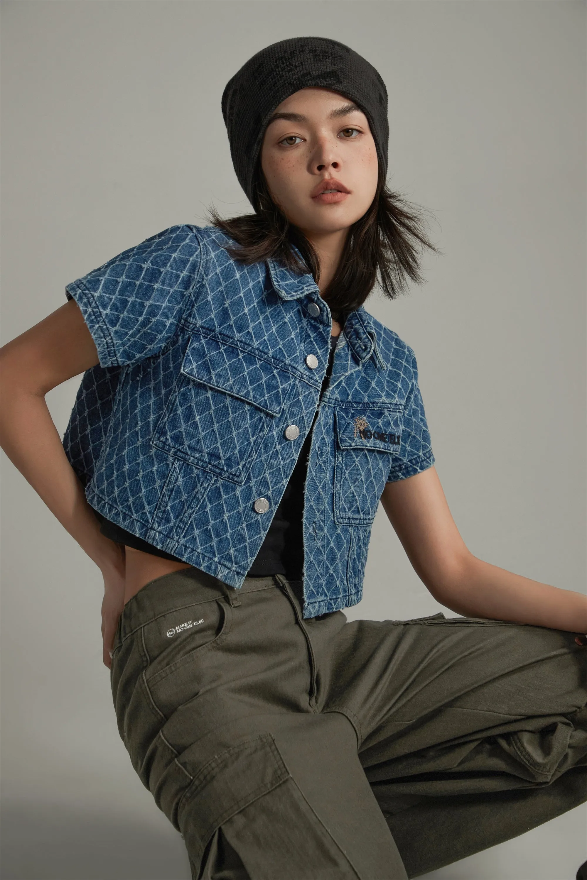 Argyle Embroidered Denim Jacket
