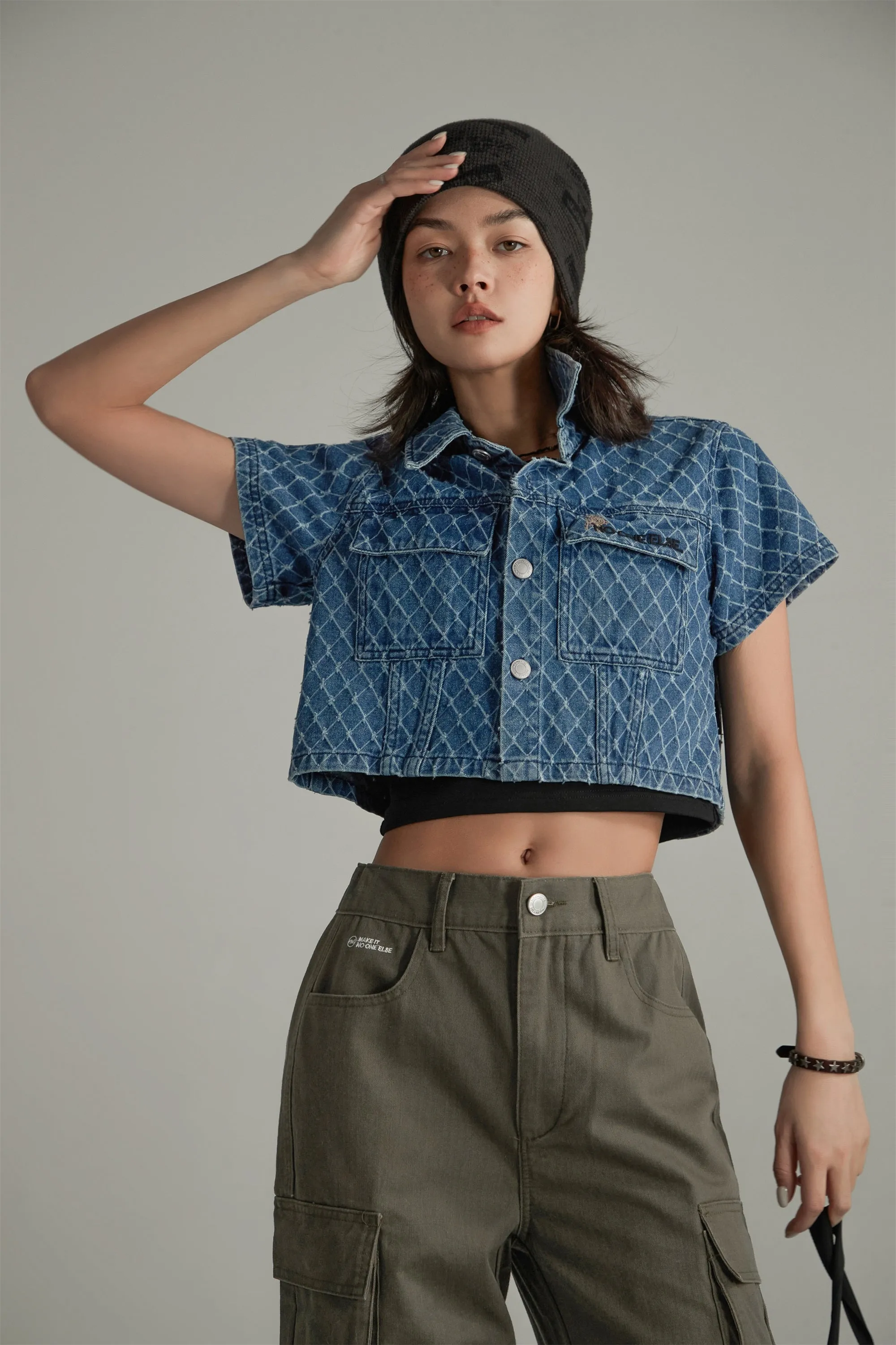 Argyle Embroidered Denim Jacket