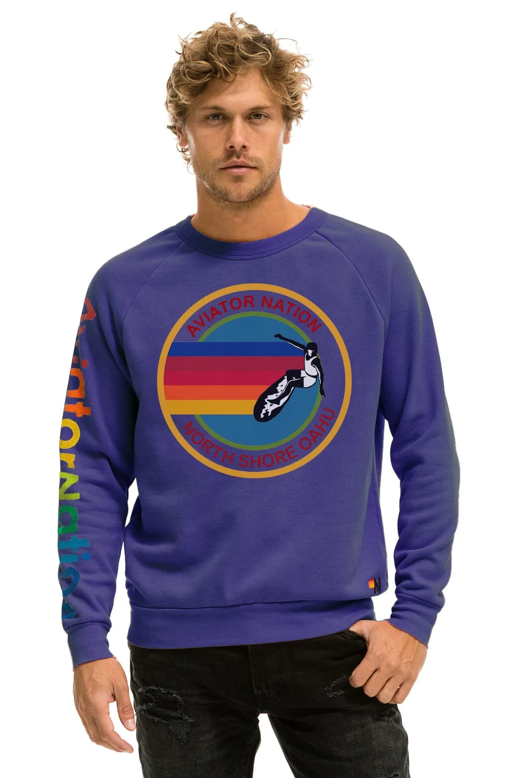 AVIATOR NATION NORTH SHORE CREW SWEATSHIRT - PURPLE