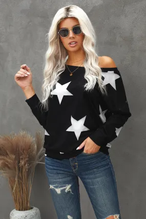 Black Fashion Star Print Sweatshirt