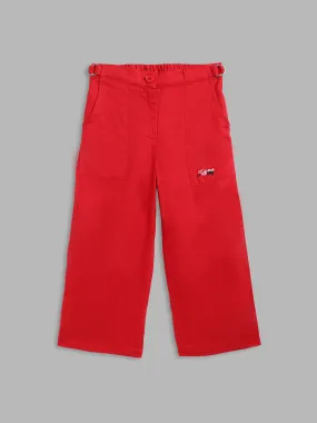 Blue Giraffe Girls Red Solid Regular Fit Mid-Rise Flat-Front Trouser