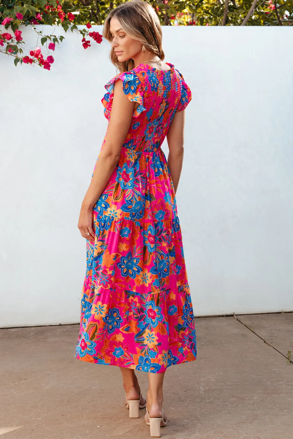 Boho Floral Ruffle Tiered Long Dress