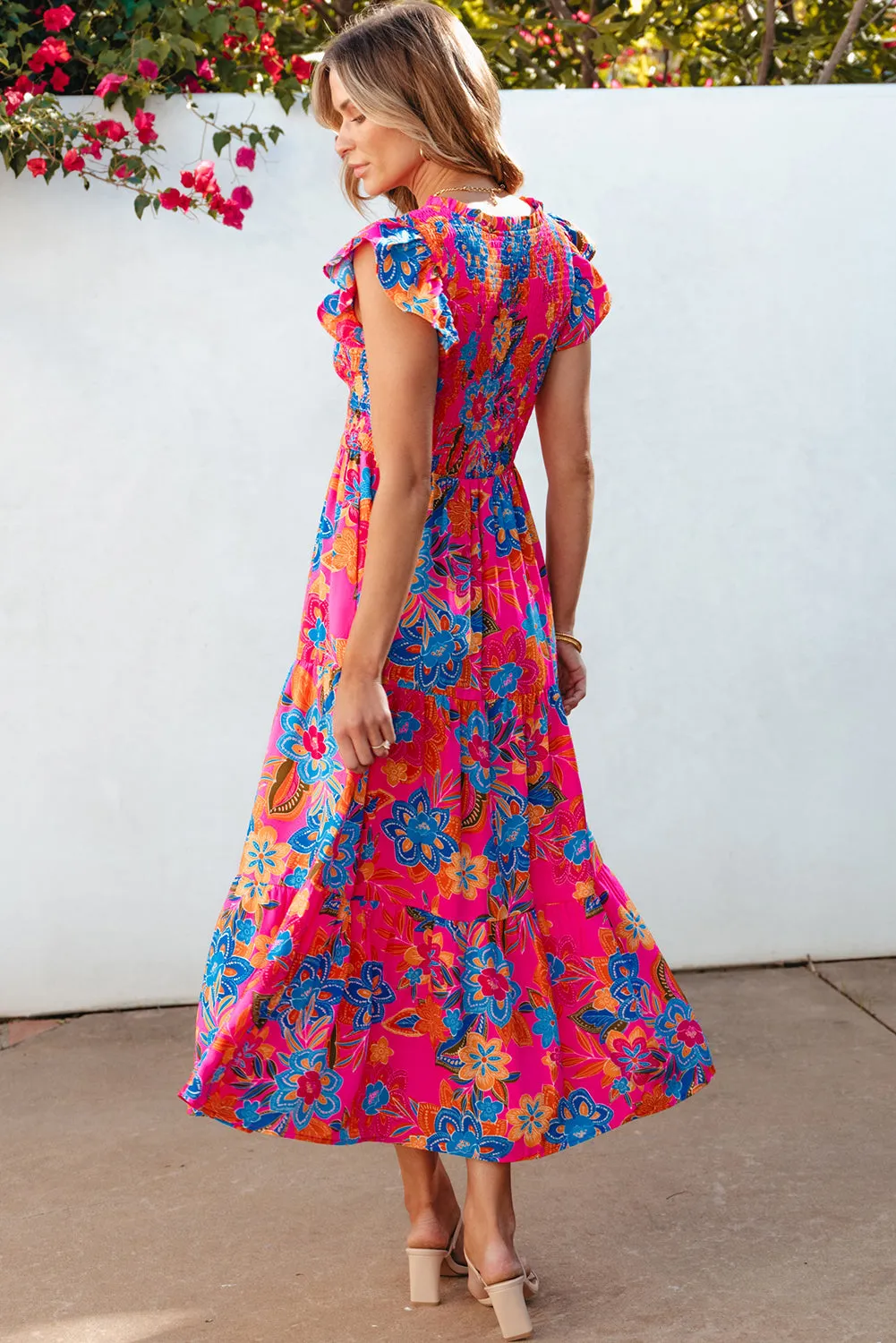 Boho Floral Ruffle Tiered Long Dress