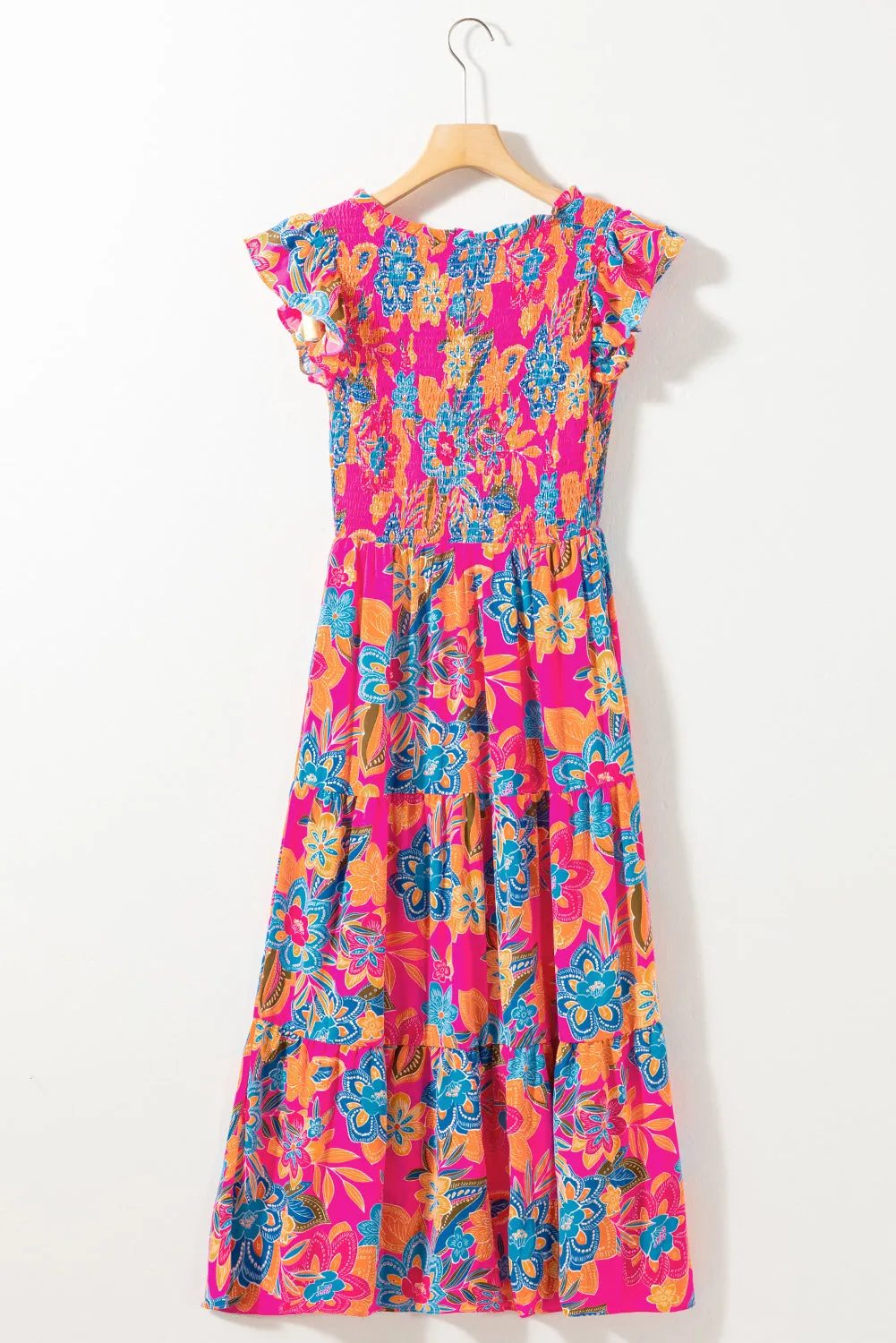 Boho Floral Ruffle Tiered Long Dress