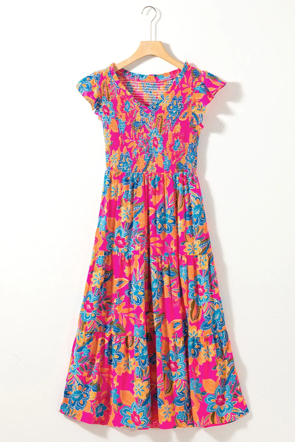 Boho Floral Ruffle Tiered Long Dress