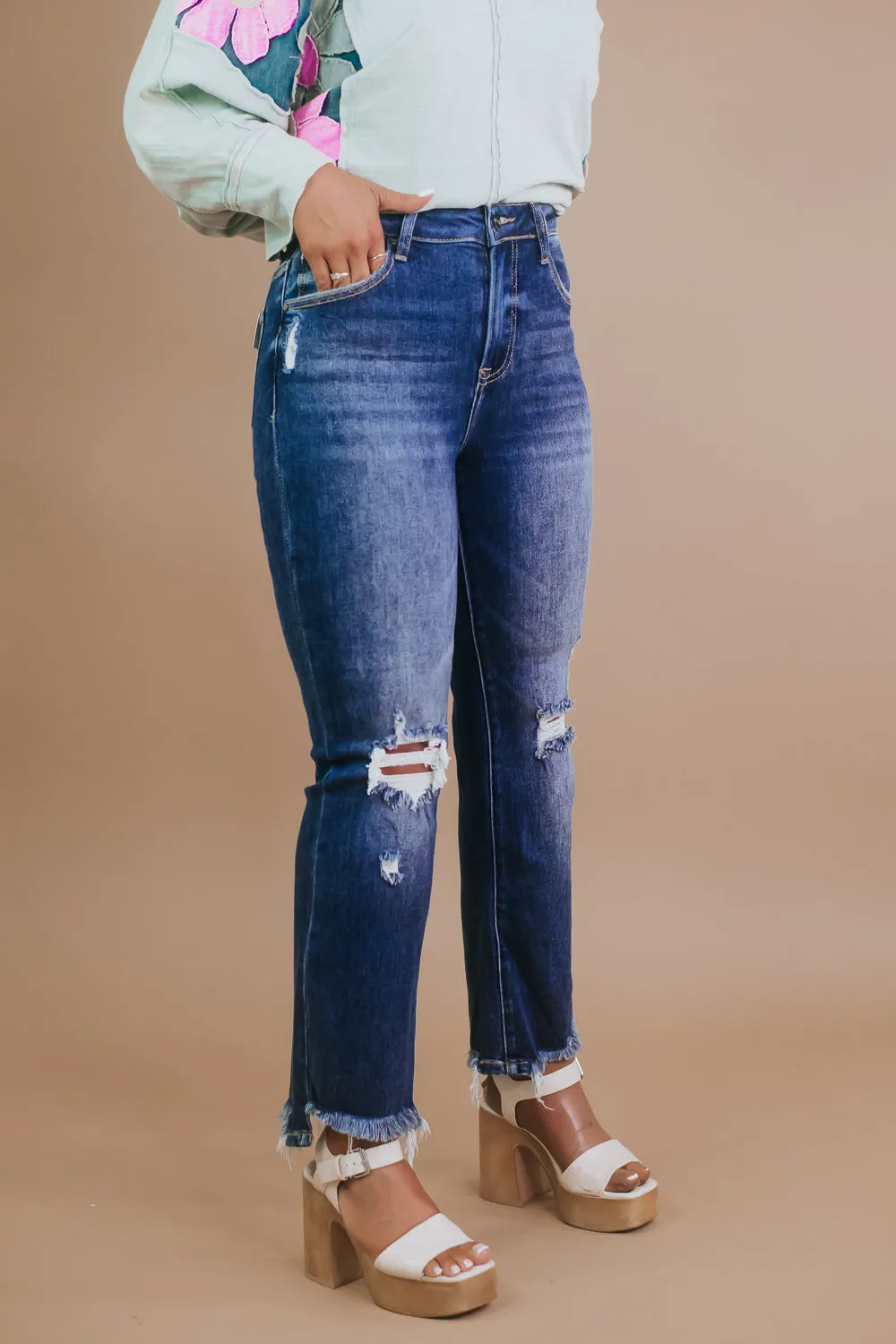 Corey Cropped High Rise Flare Jeans, Dark Risen