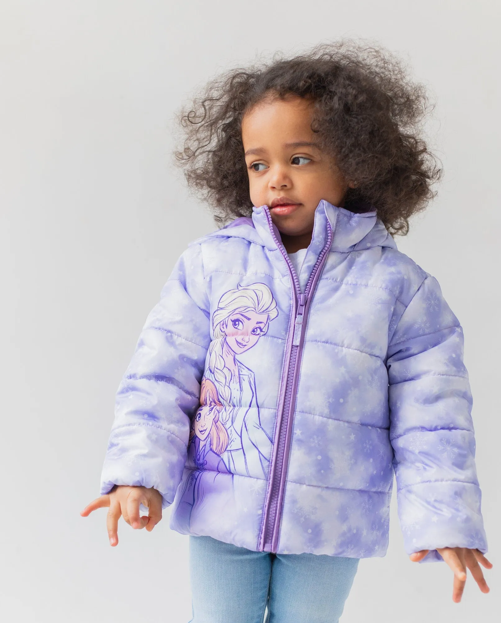 Disney Frozen Girls Puffer Jacket - Insulated Winter Zip-Up Coat