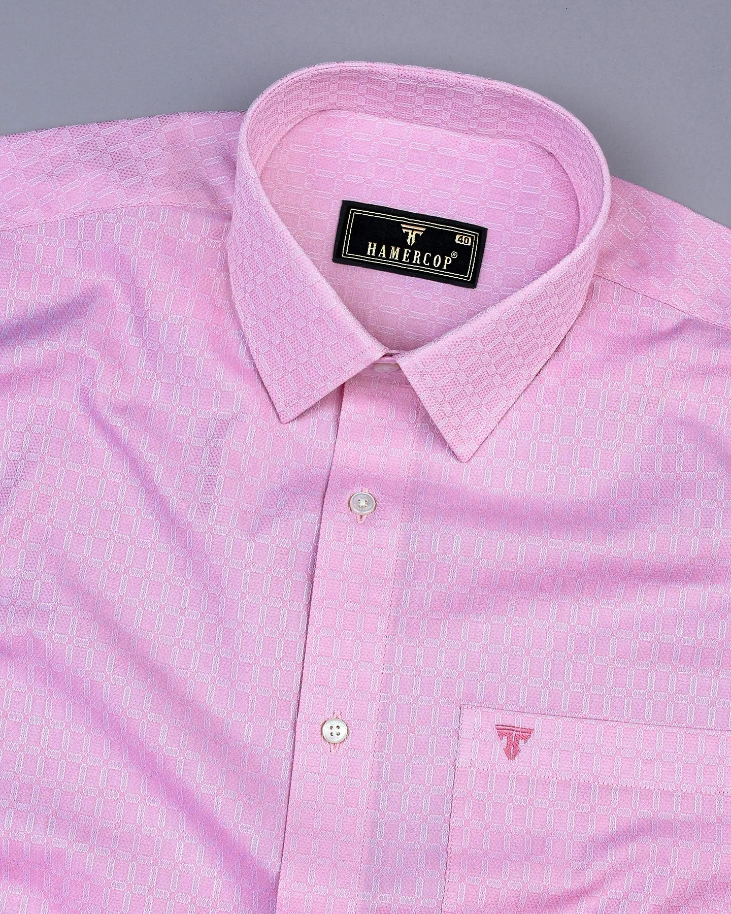Edison Pink Jacquard Square Pattern Dobby Cotton Shirt