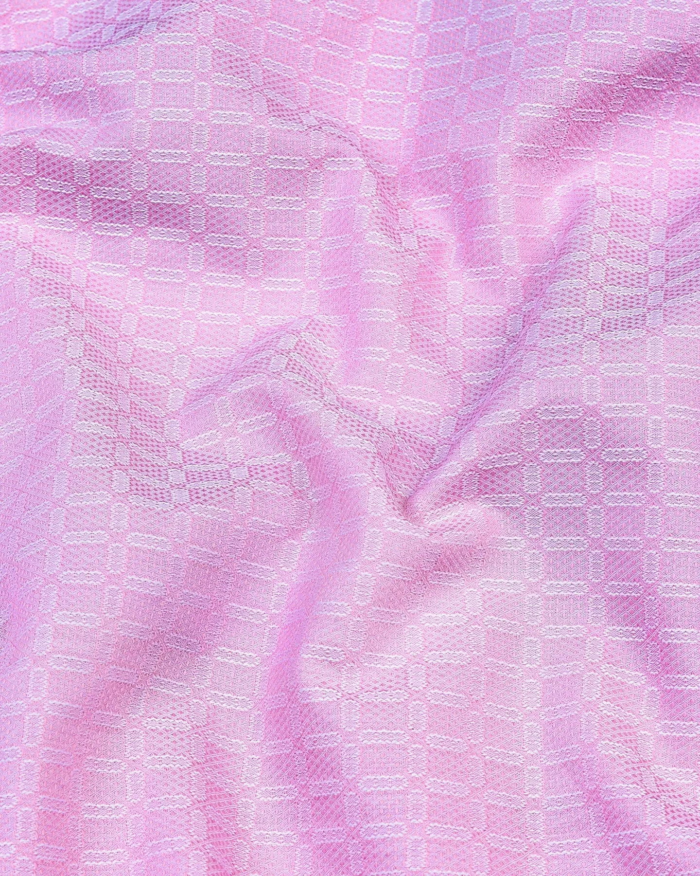 Edison Pink Jacquard Square Pattern Dobby Cotton Shirt