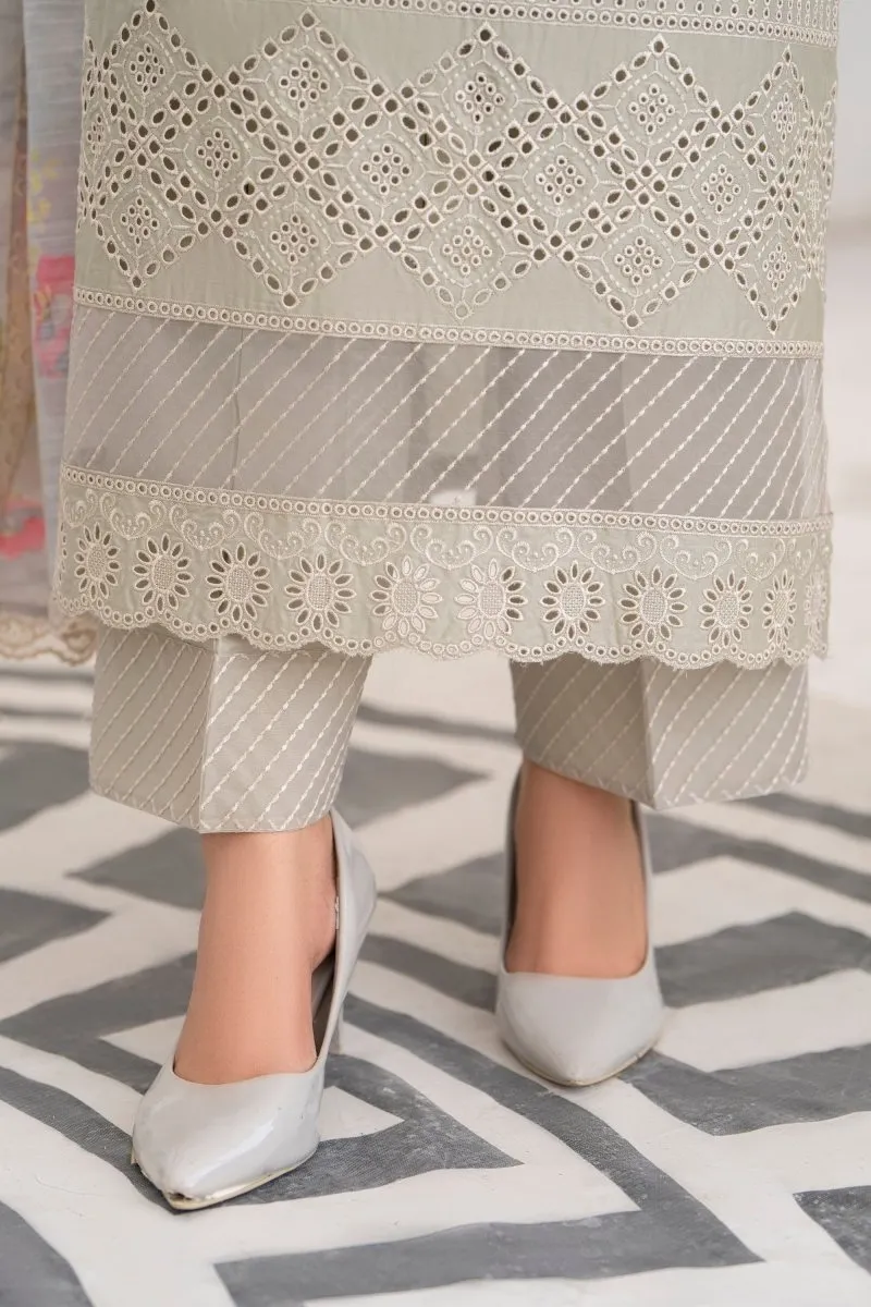 Elegant Karma Embroidered Chikankari Cotton Lawn Suit - Style KAR121 with Intricate Handwork