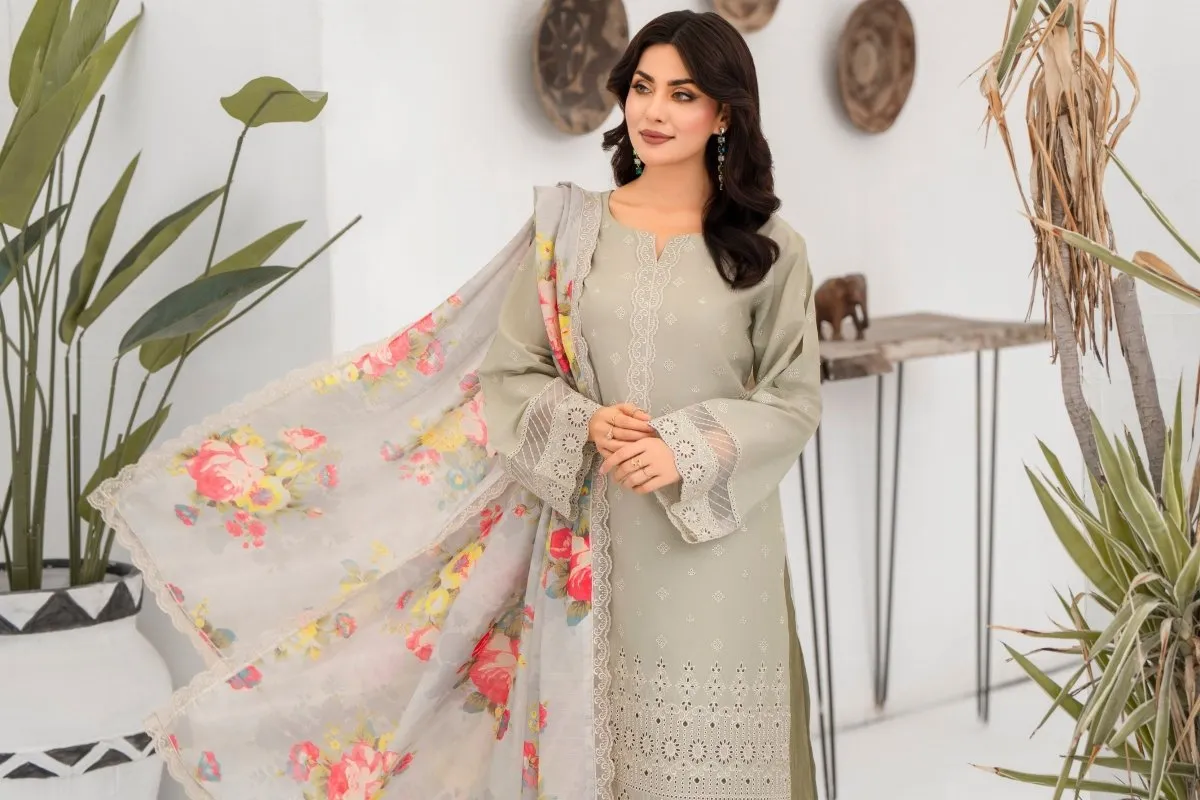 Elegant Karma Embroidered Chikankari Cotton Lawn Suit - Style KAR121 with Intricate Handwork