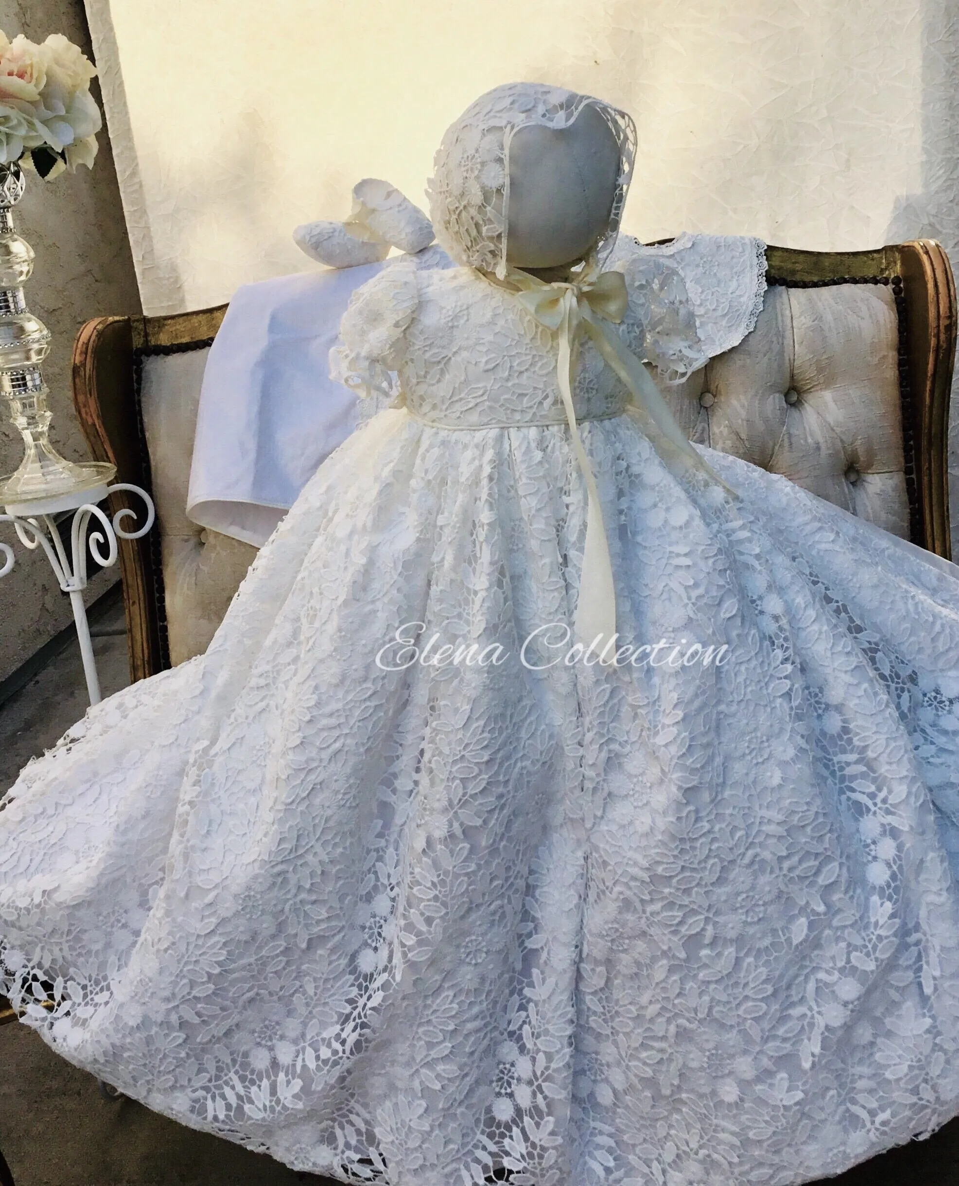 Lace Christening Gown with Bonnet - Rosalba