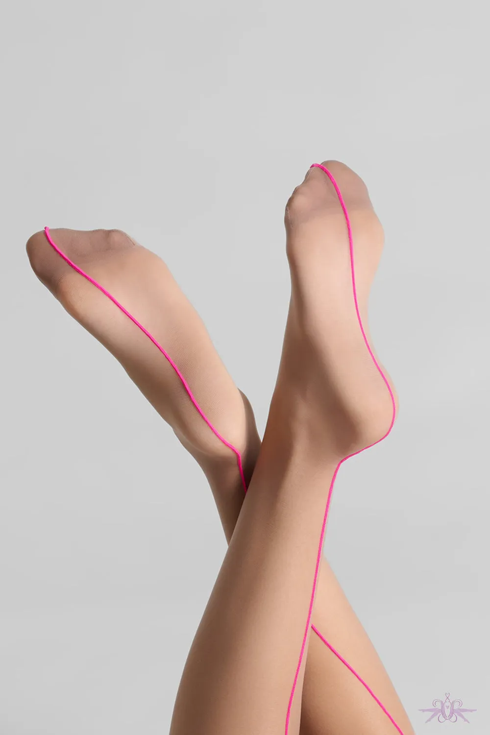 Maison Close Sheer Cut and Curled Ginger/Neon Pink Stockings