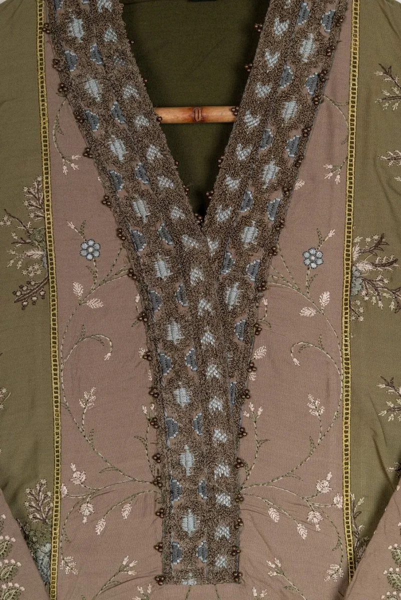Maria B Linen Pakistani Suit DL-1003-Olive Green MAR128