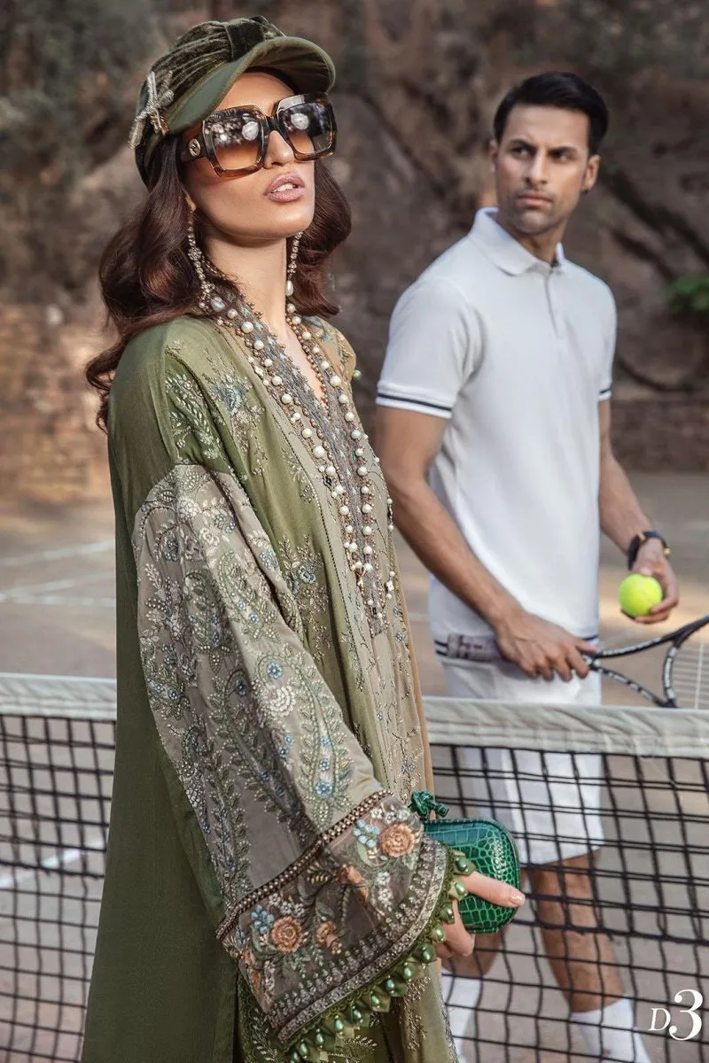 Maria B Linen Pakistani Suit DL-1003-Olive Green MAR128