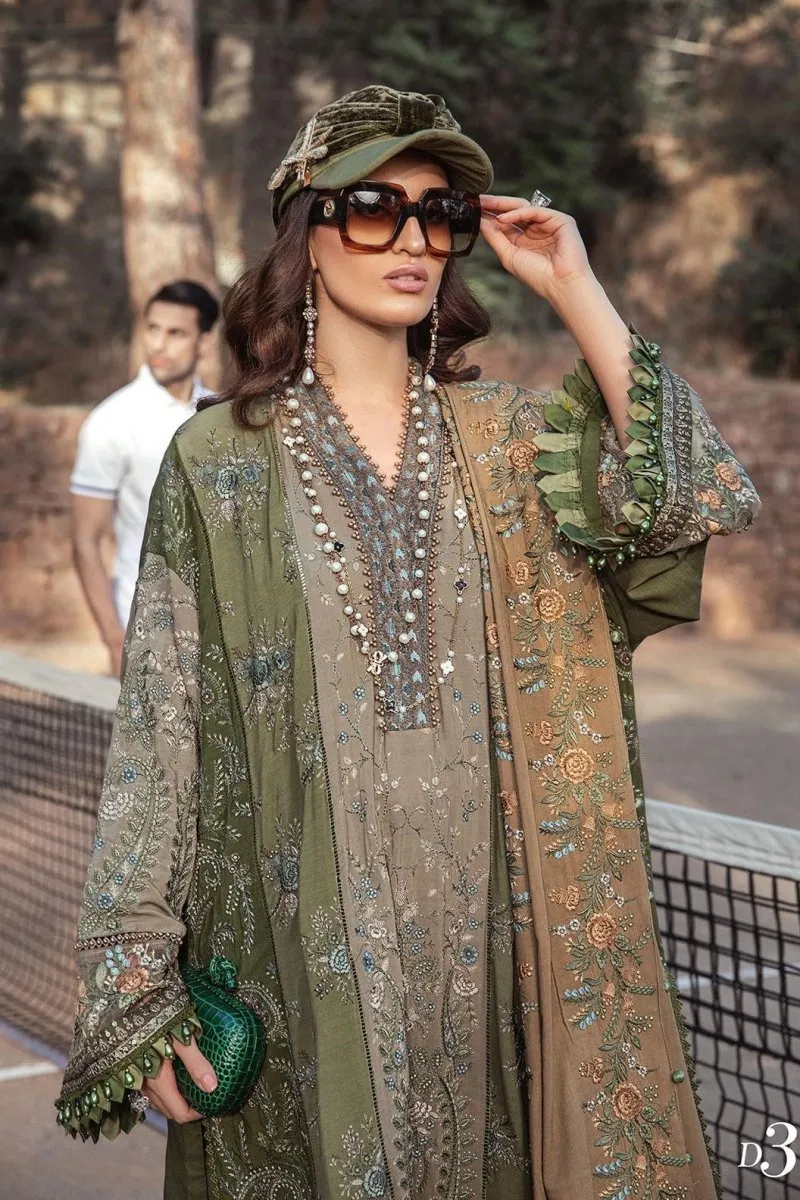 Maria B Linen Pakistani Suit DL-1003-Olive Green MAR128