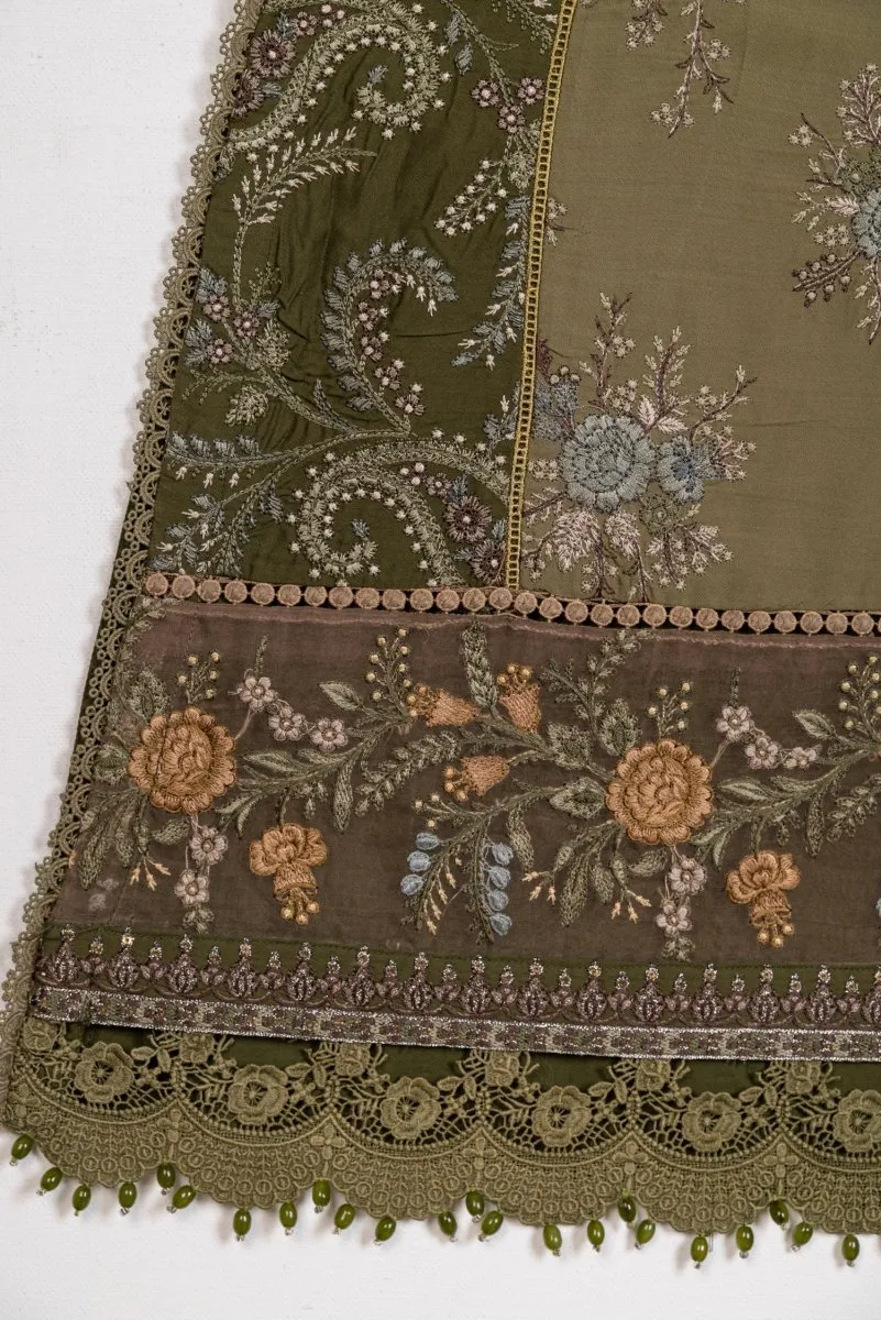 Maria B Linen Pakistani Suit DL-1003-Olive Green MAR128