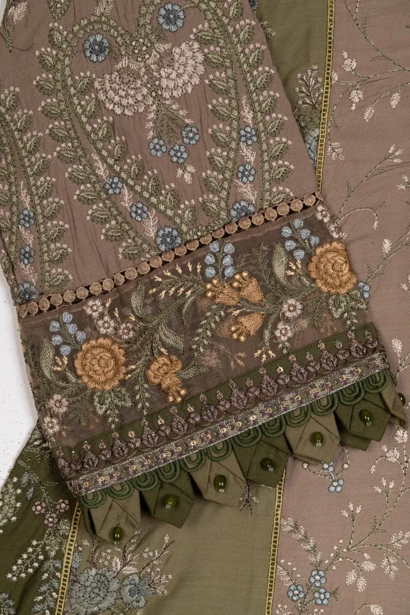 Maria B Linen Pakistani Suit DL-1003-Olive Green MAR128