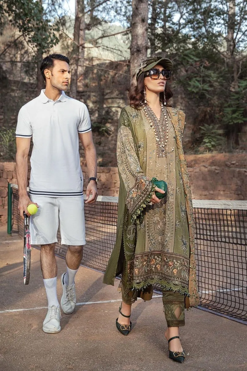 Maria B Linen Pakistani Suit DL-1003-Olive Green MAR128