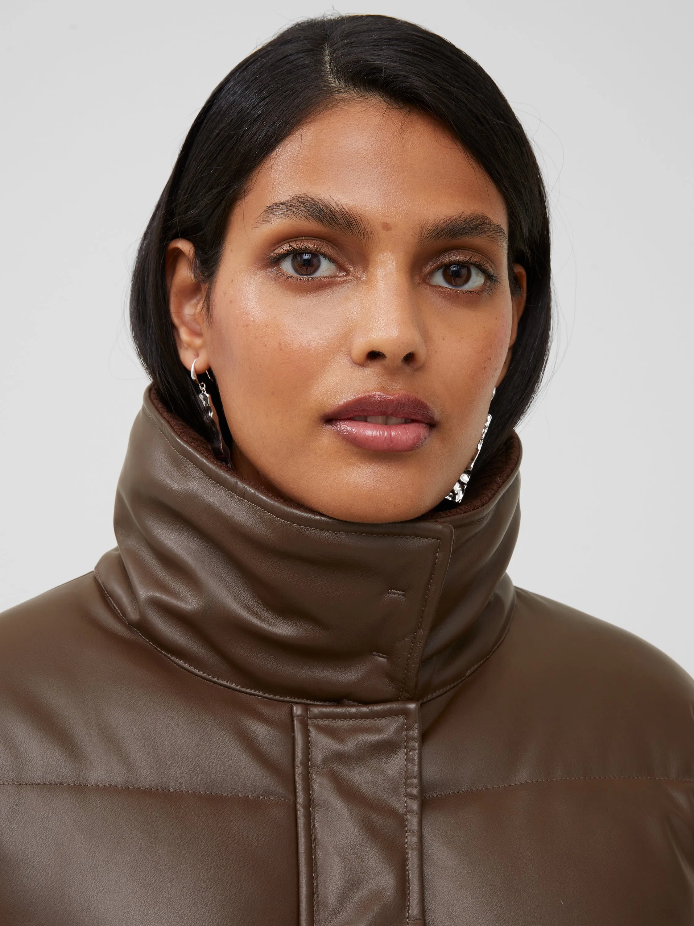 Vegan Leather Puffer Coat