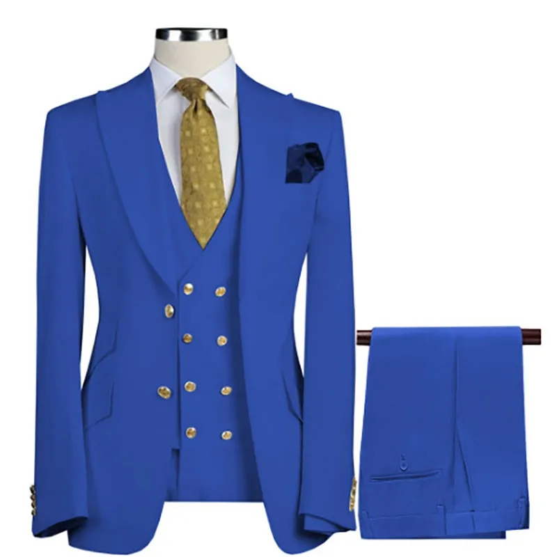 xiangtuibao Men Suit Blazer White Black Royal Blue Wedding Outfits Double Breasted Peaked Lapel Jacket Pants Vest Three Piece Slim Fit