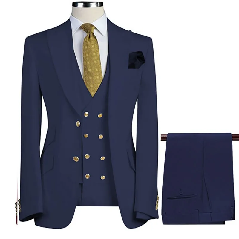 xiangtuibao Men Suit Blazer White Black Royal Blue Wedding Outfits Double Breasted Peaked Lapel Jacket Pants Vest Three Piece Slim Fit