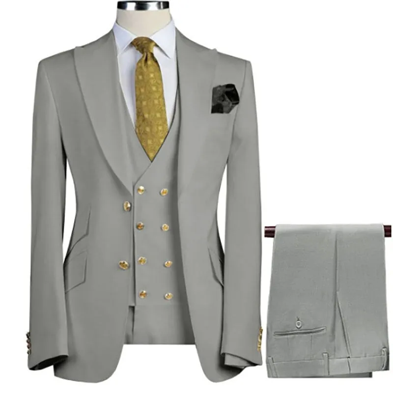 xiangtuibao Men Suit Blazer White Black Royal Blue Wedding Outfits Double Breasted Peaked Lapel Jacket Pants Vest Three Piece Slim Fit