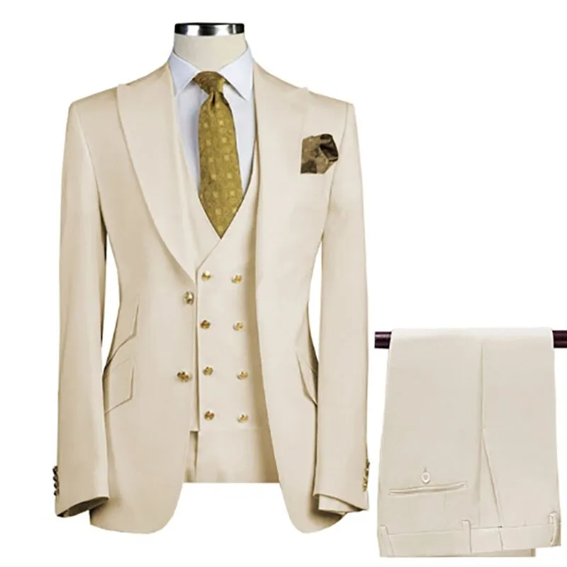 xiangtuibao Men Suit Blazer White Black Royal Blue Wedding Outfits Double Breasted Peaked Lapel Jacket Pants Vest Three Piece Slim Fit