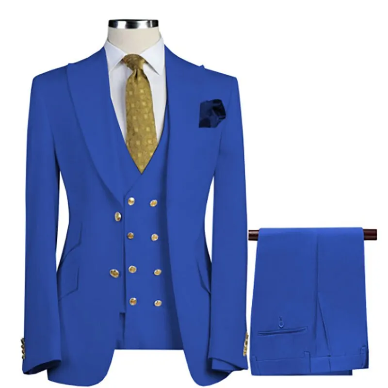 xiangtuibao Men Suit Blazer White Black Royal Blue Wedding Outfits Double Breasted Peaked Lapel Jacket Pants Vest Three Piece Slim Fit